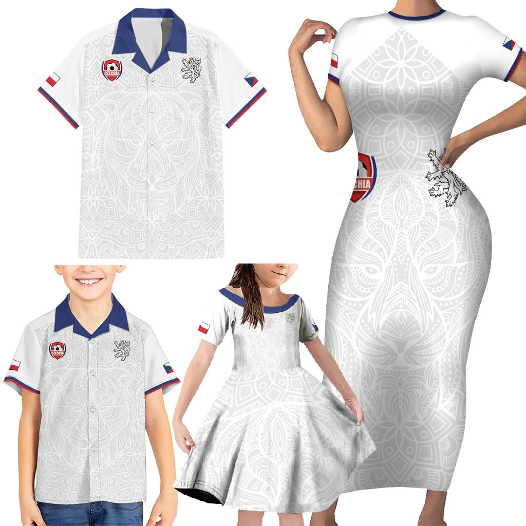 Custom Czech Republic Football White Version Family Matching Short Sleeve Bodycon Dress and Hawaiian Shirt Go Champion Sporty Style LT18