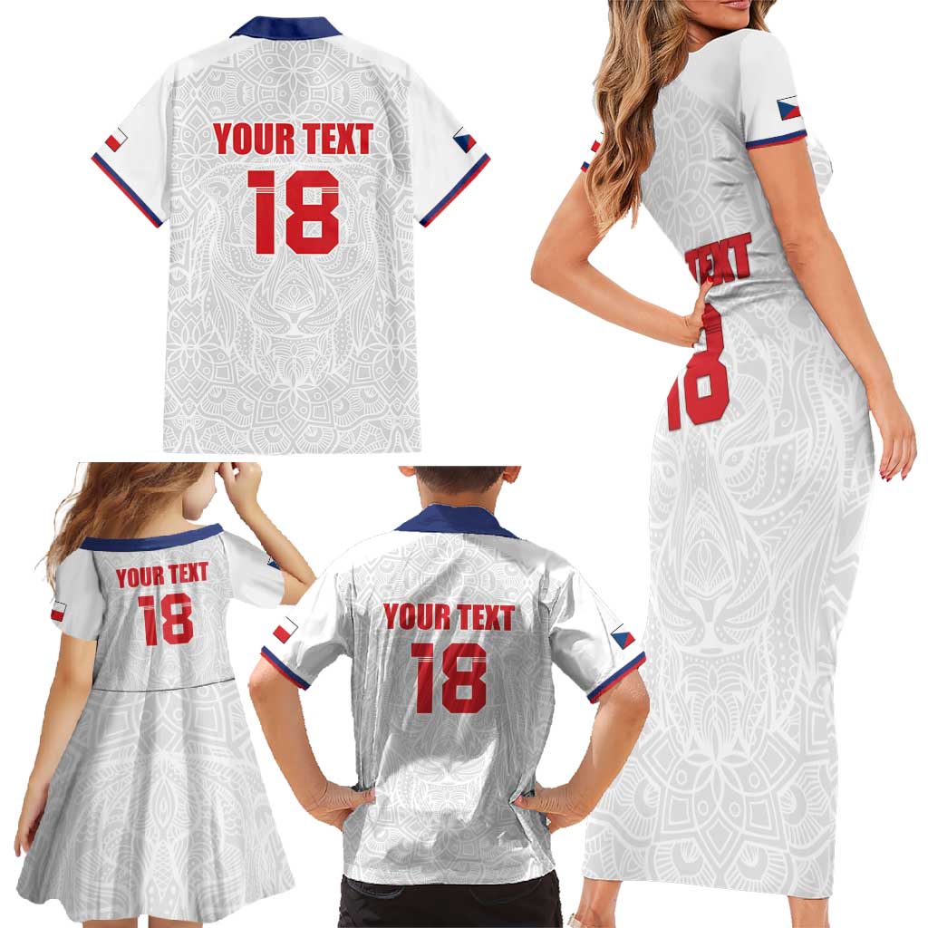 Custom Czech Republic Football White Version Family Matching Short Sleeve Bodycon Dress and Hawaiian Shirt Go Champion Sporty Style LT18