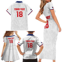 Custom Czech Republic Football White Version Family Matching Short Sleeve Bodycon Dress and Hawaiian Shirt Go Champion Sporty Style LT18