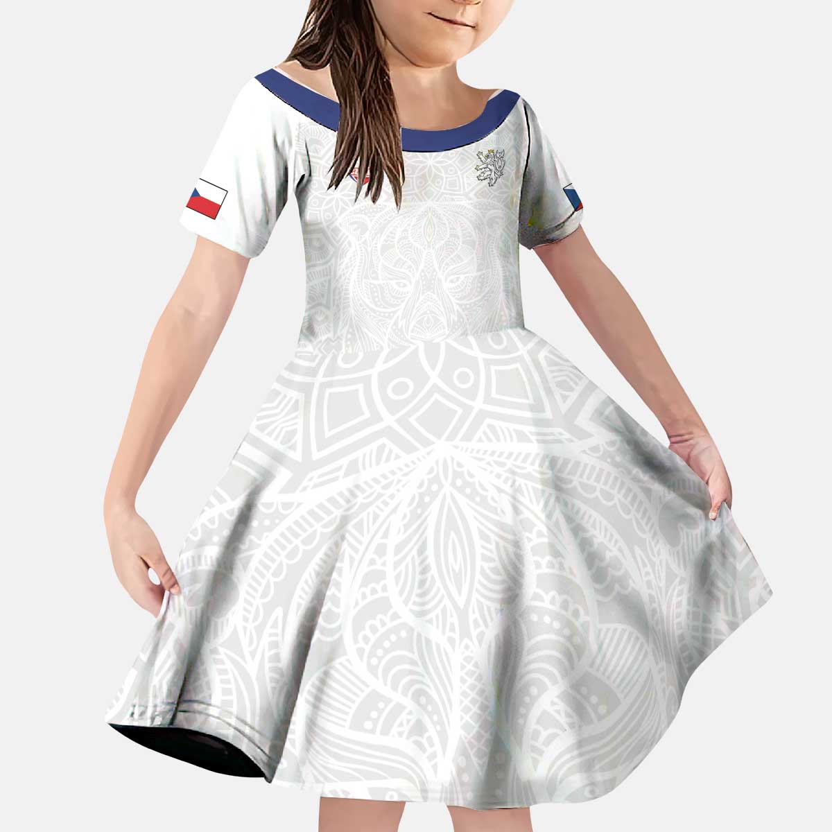 Custom Czech Republic Football White Version Kid Short Sleeve Dress Go Champion Sporty Style LT18