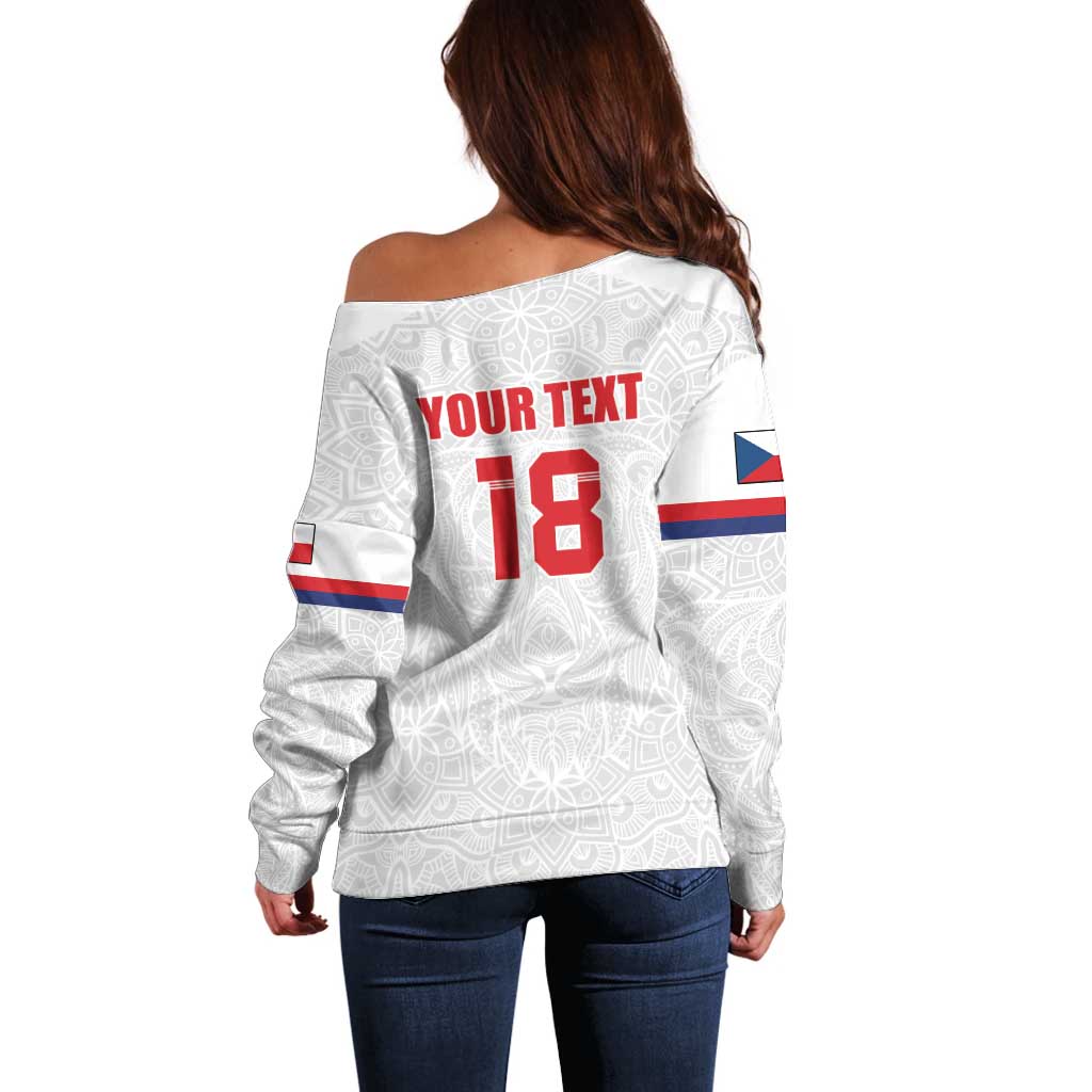 Custom Czech Republic Football White Version Off Shoulder Sweater Go Champion Sporty Style LT18