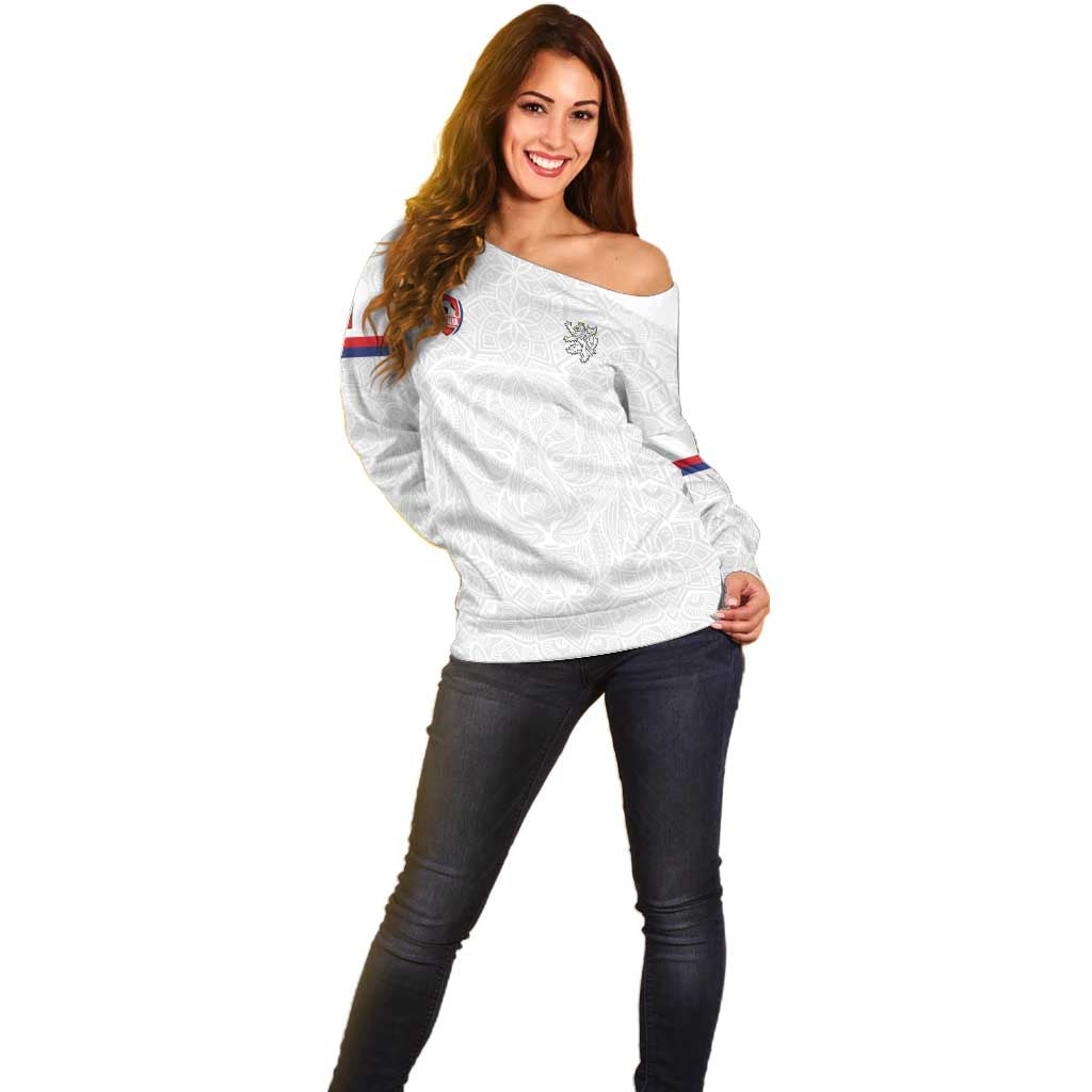 Custom Czech Republic Football White Version Off Shoulder Sweater Go Champion Sporty Style LT18