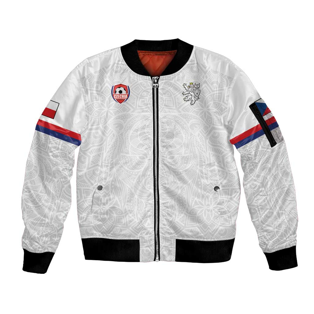 Custom Czech Republic Football White Version Sleeve Zip Bomber Jacket Go Champion Sporty Style LT18