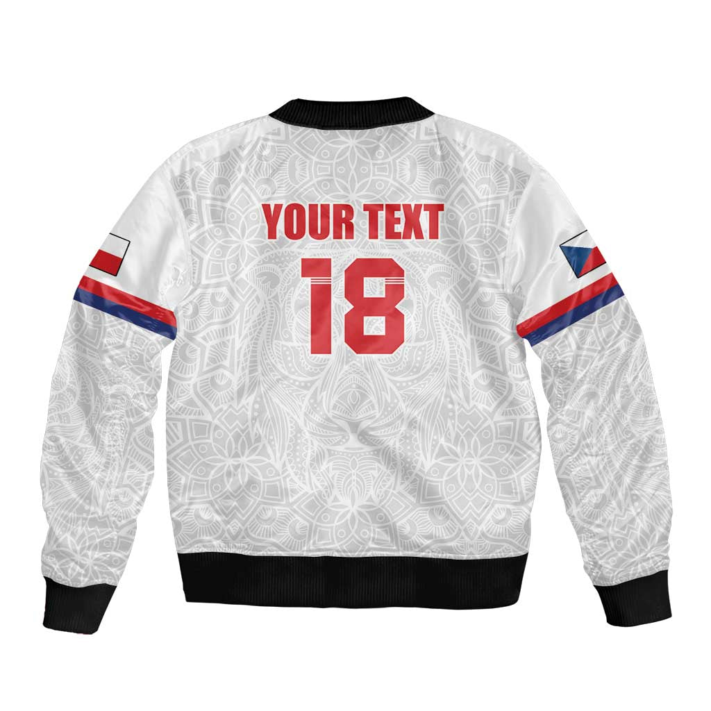 Custom Czech Republic Football White Version Sleeve Zip Bomber Jacket Go Champion Sporty Style LT18