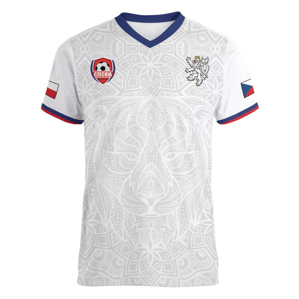 Custom Czech Republic Football White Version Women V-Neck T-Shirt Go Champion Sporty Style LT18