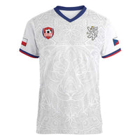 Custom Czech Republic Football White Version Women V-Neck T-Shirt Go Champion Sporty Style LT18
