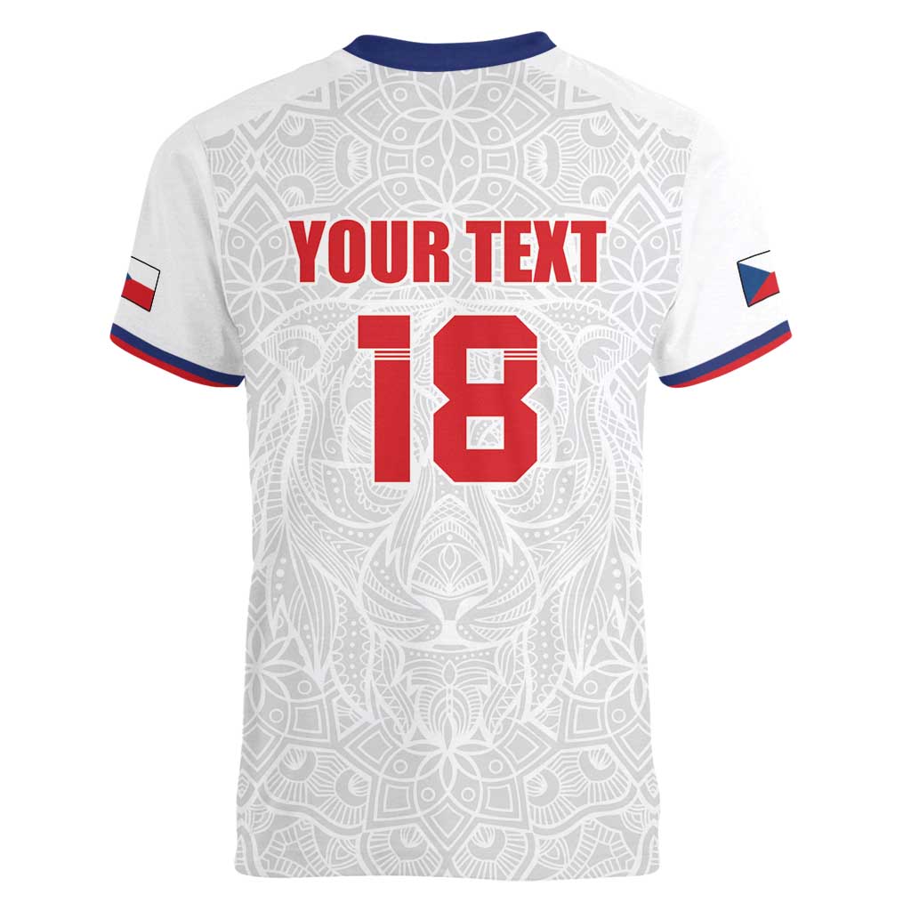 Custom Czech Republic Football White Version Women V-Neck T-Shirt Go Champion Sporty Style LT18