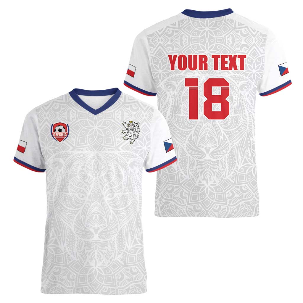 Custom Czech Republic Football White Version Women V-Neck T-Shirt Go Champion Sporty Style LT18