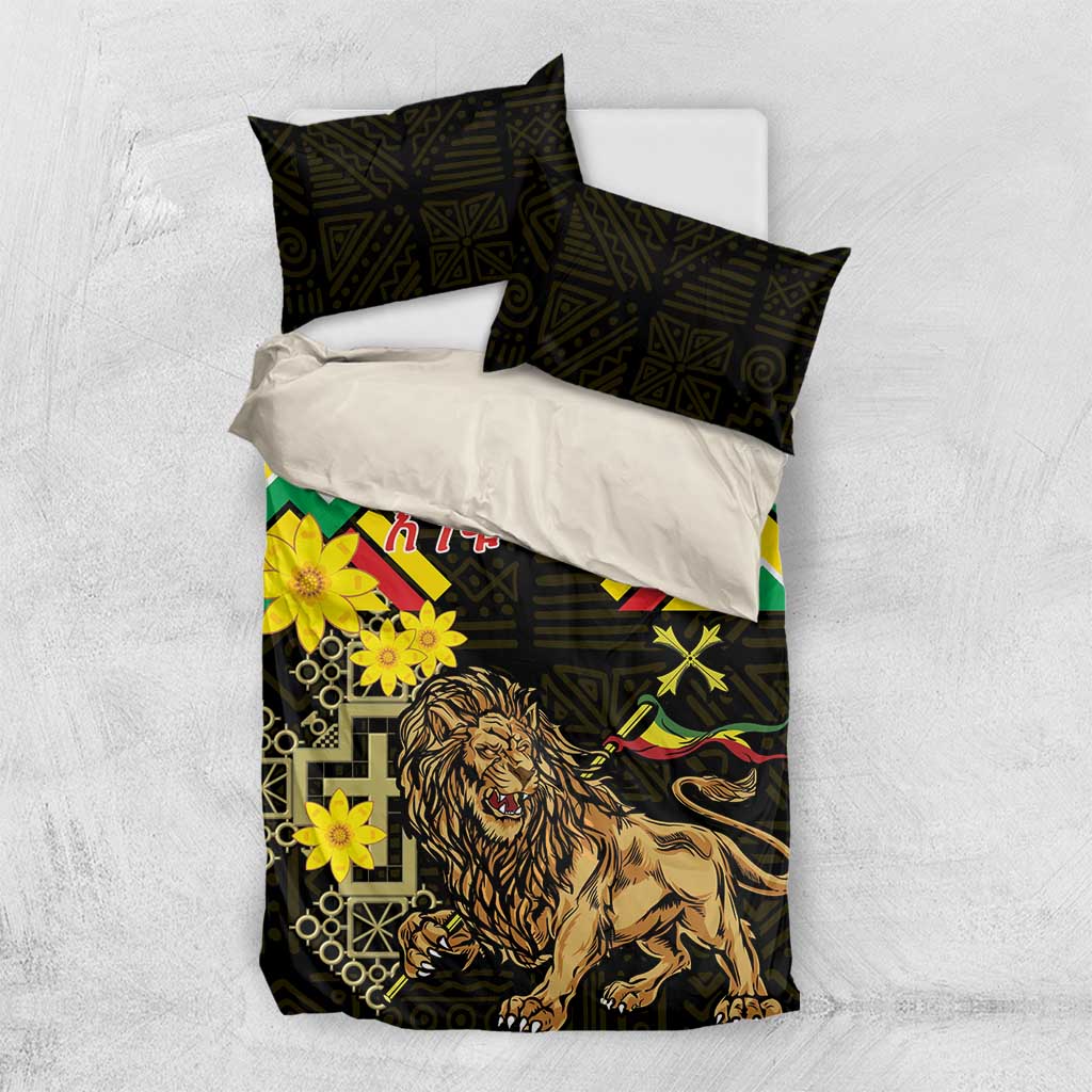 Ethiopia Enkutatash Lion of Judah Bedding Set With Folk Pattern - Wonder Print Shop