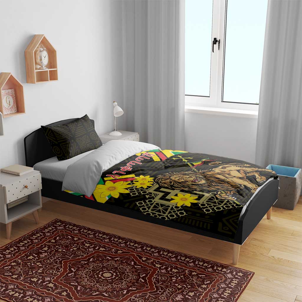 Ethiopia Enkutatash Lion of Judah Bedding Set With Folk Pattern - Wonder Print Shop