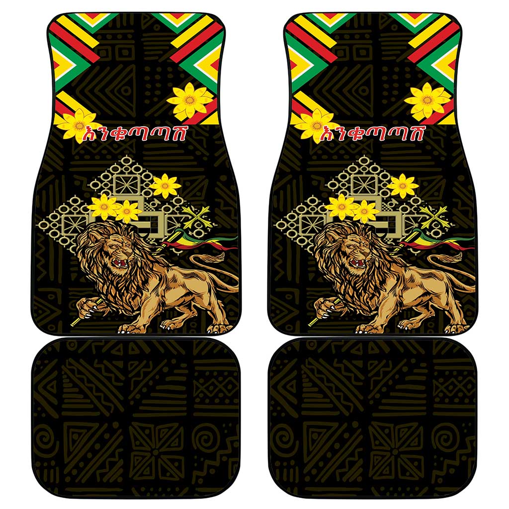 Ethiopia Enkutatash Lion of Judah Car Mats With Folk Pattern - Wonder Print Shop