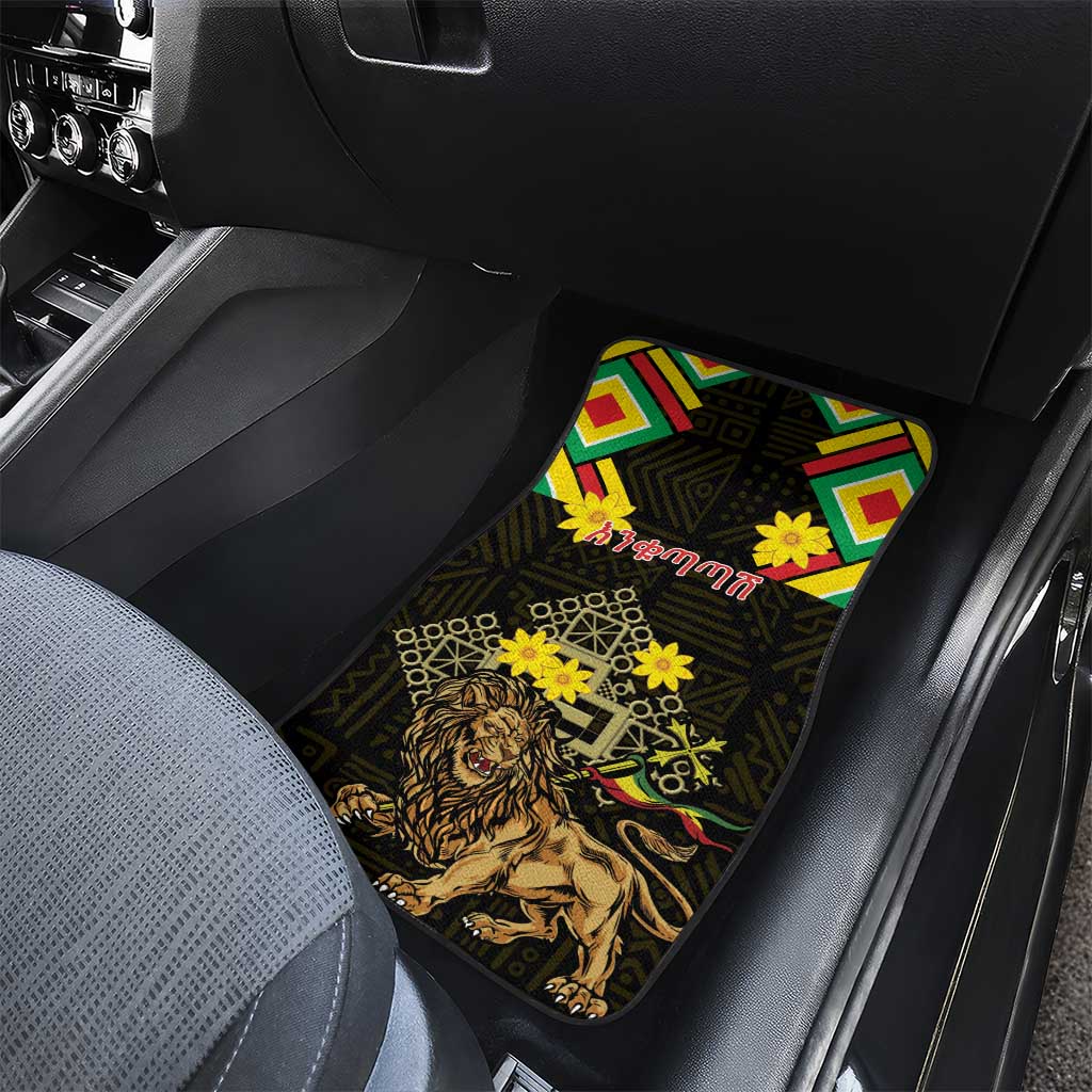 Ethiopia Enkutatash Lion of Judah Car Mats With Folk Pattern - Wonder Print Shop