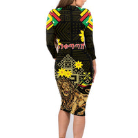Ethiopia Enkutatash Lion of Judah Family Matching Long Sleeve Bodycon Dress and Hawaiian Shirt With Folk Pattern - Wonder Print Shop