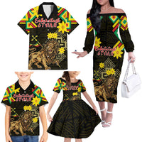 Ethiopia Enkutatash Lion of Judah Family Matching Off The Shoulder Long Sleeve Dress and Hawaiian Shirt With Folk Pattern - Wonder Print Shop