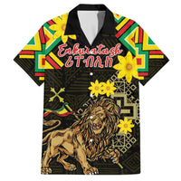 Ethiopia Enkutatash Lion of Judah Family Matching Off The Shoulder Long Sleeve Dress and Hawaiian Shirt With Folk Pattern - Wonder Print Shop