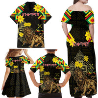 Ethiopia Enkutatash Lion of Judah Family Matching Off Shoulder Maxi Dress and Hawaiian Shirt With Folk Pattern - Wonder Print Shop