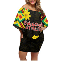 Ethiopia Enkutatash Lion of Judah Family Matching Off Shoulder Short Dress and Hawaiian Shirt With Folk Pattern - Wonder Print Shop