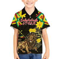 Ethiopia Enkutatash Lion of Judah Family Matching Off Shoulder Short Dress and Hawaiian Shirt With Folk Pattern - Wonder Print Shop