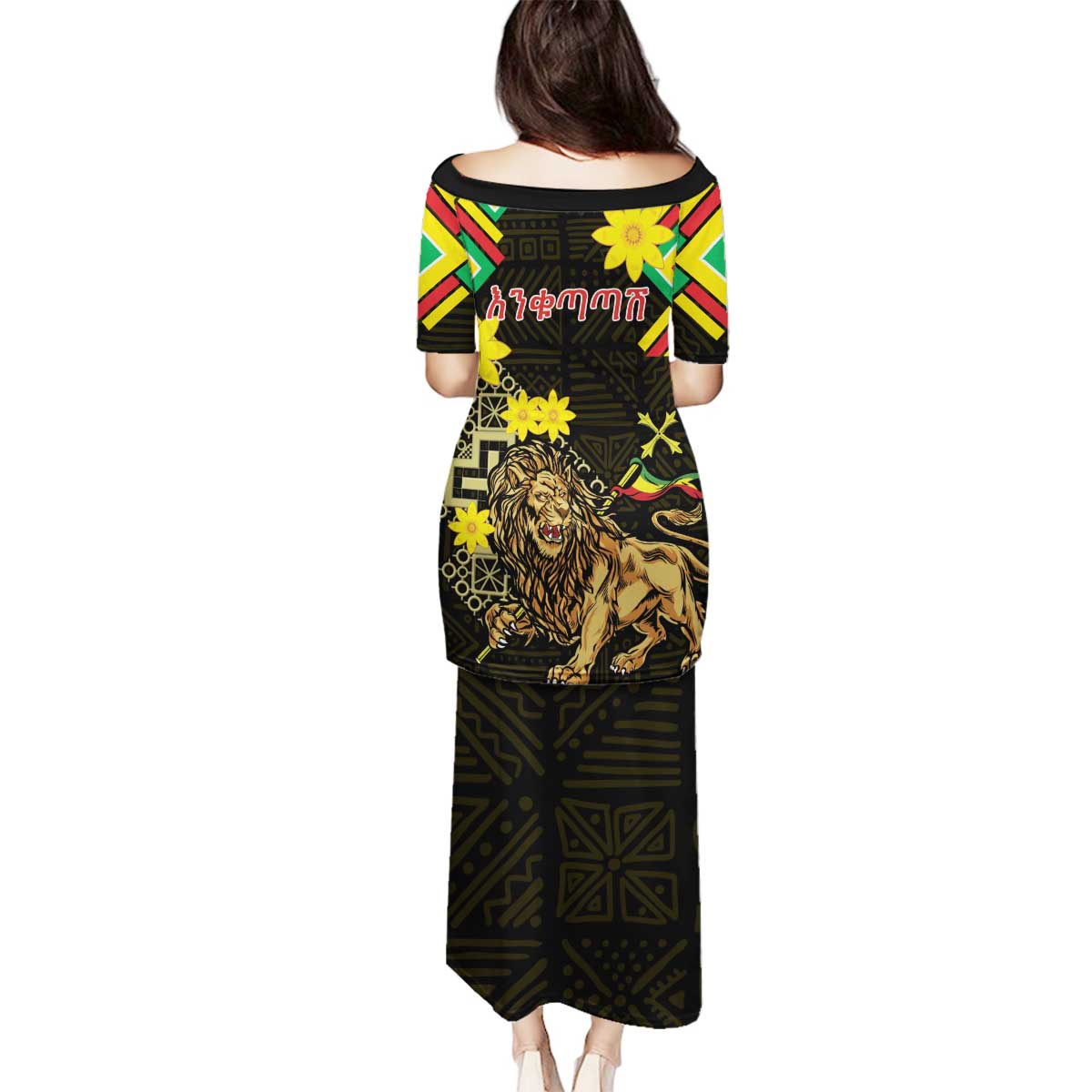Ethiopia Enkutatash Lion of Judah Family Matching Puletasi and Hawaiian Shirt With Folk Pattern - Wonder Print Shop
