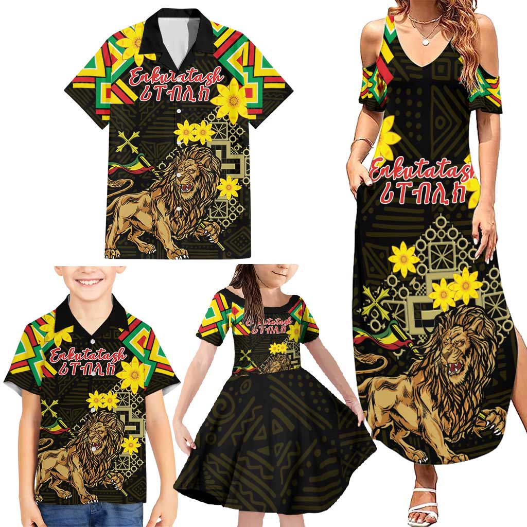 Ethiopia Enkutatash Lion of Judah Family Matching Summer Maxi Dress and Hawaiian Shirt With Folk Pattern - Wonder Print Shop