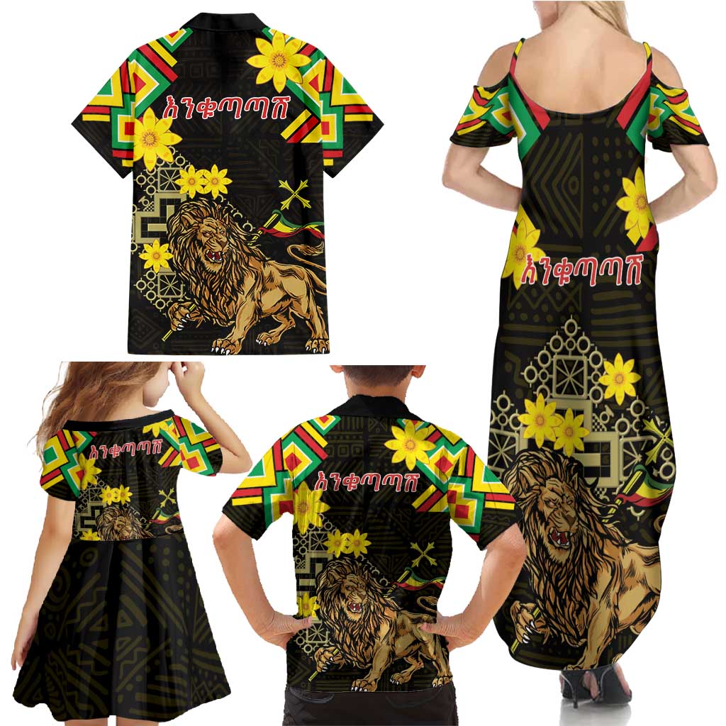 Ethiopia Enkutatash Lion of Judah Family Matching Summer Maxi Dress and Hawaiian Shirt With Folk Pattern - Wonder Print Shop