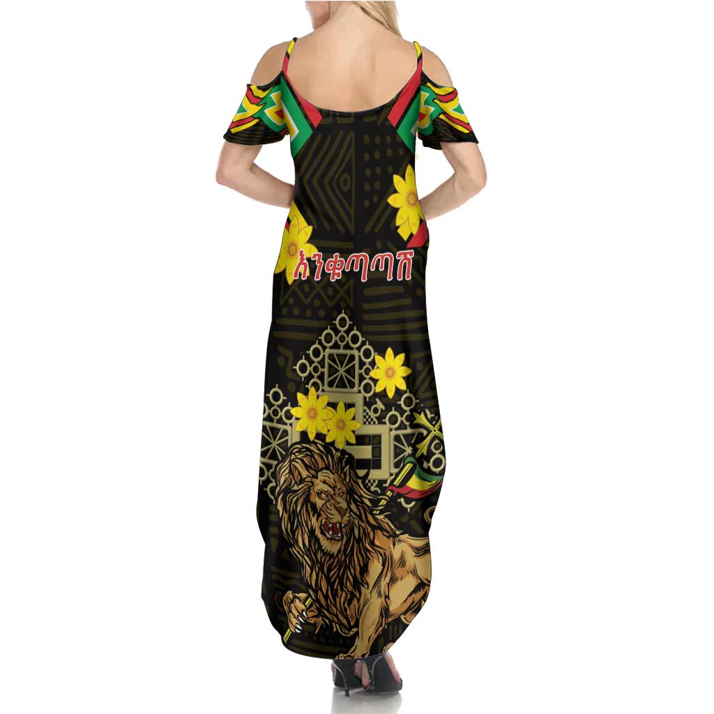 Ethiopia Enkutatash Lion of Judah Family Matching Summer Maxi Dress and Hawaiian Shirt With Folk Pattern - Wonder Print Shop