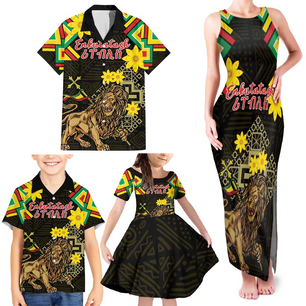 Ethiopia Enkutatash Lion of Judah Family Matching Tank Maxi Dress and Hawaiian Shirt With Folk Pattern - Wonder Print Shop