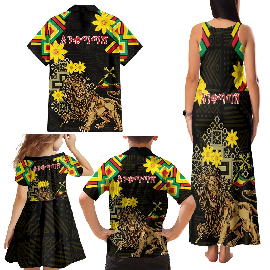 Ethiopia Enkutatash Lion of Judah Family Matching Tank Maxi Dress and Hawaiian Shirt With Folk Pattern - Wonder Print Shop