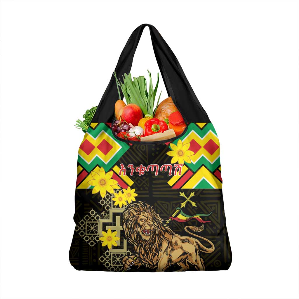 Ethiopia Enkutatash Lion of Judah Grocery Bag With Folk Pattern
