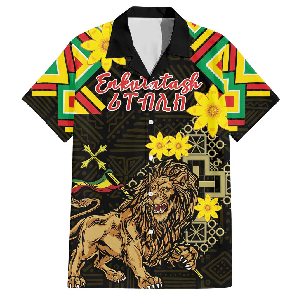 Ethiopia Enkutatash Lion of Judah Hawaiian Shirt With Folk Pattern - Wonder Print Shop