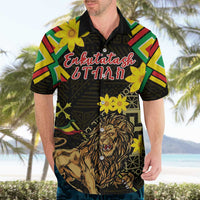 Ethiopia Enkutatash Lion of Judah Hawaiian Shirt With Folk Pattern - Wonder Print Shop
