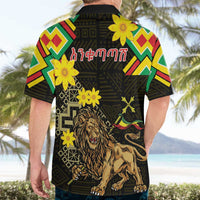 Ethiopia Enkutatash Lion of Judah Hawaiian Shirt With Folk Pattern - Wonder Print Shop