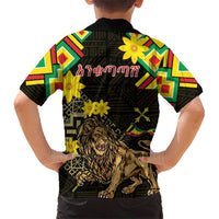 Ethiopia Enkutatash Lion of Judah Kid Hawaiian Shirt With Folk Pattern - Wonder Print Shop