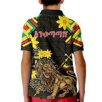 Ethiopia Enkutatash Lion of Judah Kid Polo Shirt With Folk Pattern - Wonder Print Shop