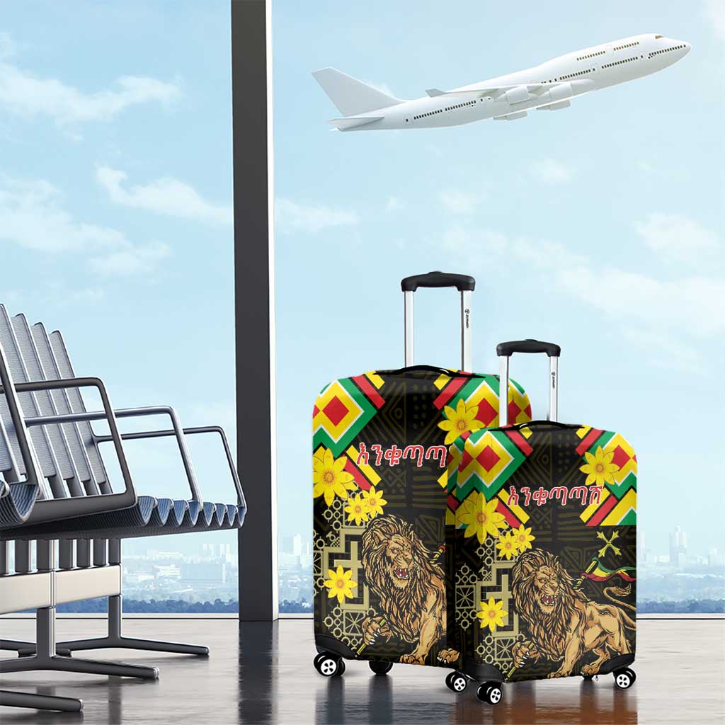 Ethiopia Enkutatash Lion of Judah Luggage Cover With Folk Pattern - Wonder Print Shop