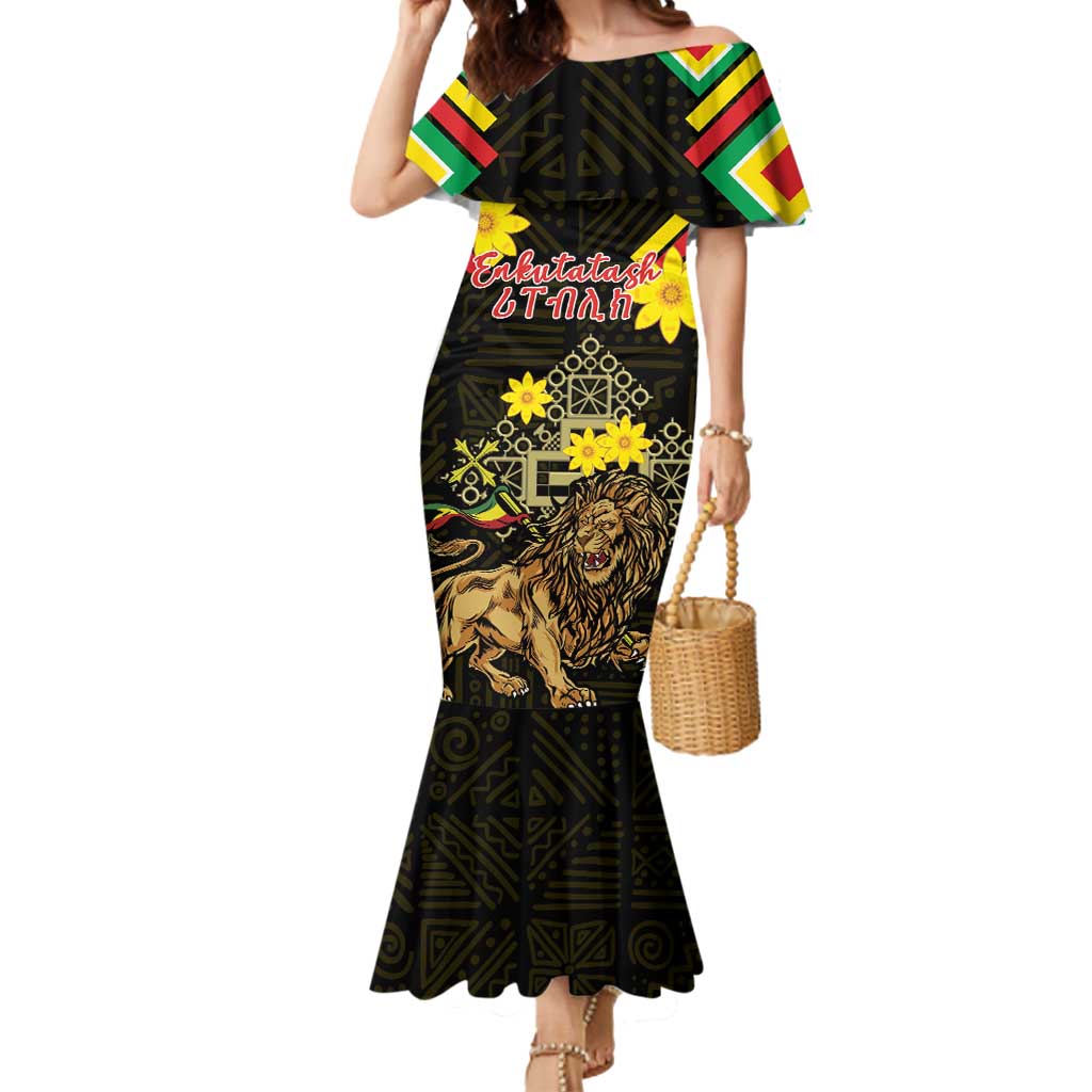 Ethiopia Enkutatash Lion of Judah Mermaid Dress With Folk Pattern - Wonder Print Shop