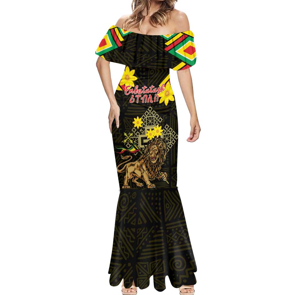 Ethiopia Enkutatash Lion of Judah Mermaid Dress With Folk Pattern - Wonder Print Shop