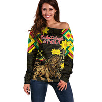 Ethiopia Enkutatash Lion of Judah Off Shoulder Sweater With Folk Pattern - Wonder Print Shop