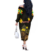 Ethiopia Enkutatash Lion of Judah Off The Shoulder Long Sleeve Dress With Folk Pattern - Wonder Print Shop