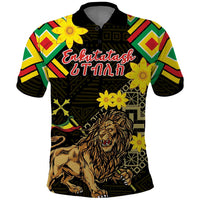 Ethiopia Enkutatash Lion of Judah Polo Shirt With Folk Pattern - Wonder Print Shop