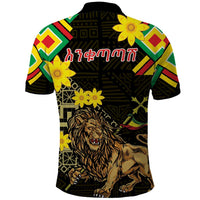 Ethiopia Enkutatash Lion of Judah Polo Shirt With Folk Pattern - Wonder Print Shop