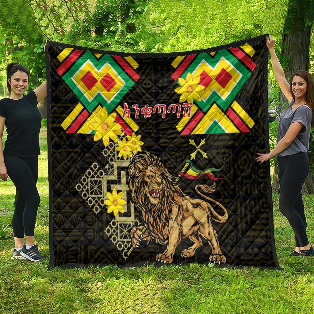 Ethiopia Enkutatash Lion of Judah Quilt With Folk Pattern - Wonder Print Shop