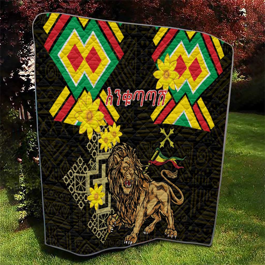 Ethiopia Enkutatash Lion of Judah Quilt With Folk Pattern - Wonder Print Shop