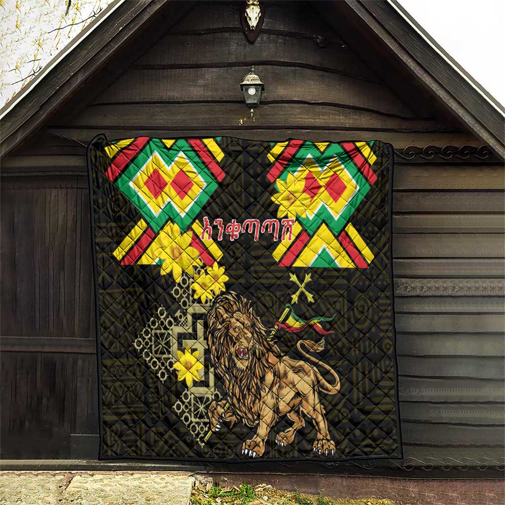 Ethiopia Enkutatash Lion of Judah Quilt With Folk Pattern - Wonder Print Shop