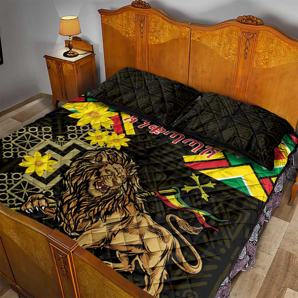 Ethiopia Enkutatash Lion of Judah Quilt Bed Set With Folk Pattern - Wonder Print Shop