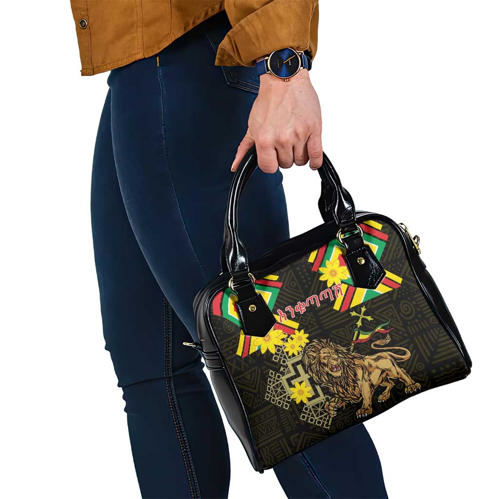 Ethiopia Enkutatash Lion of Judah Shoulder Handbag With Folk Pattern