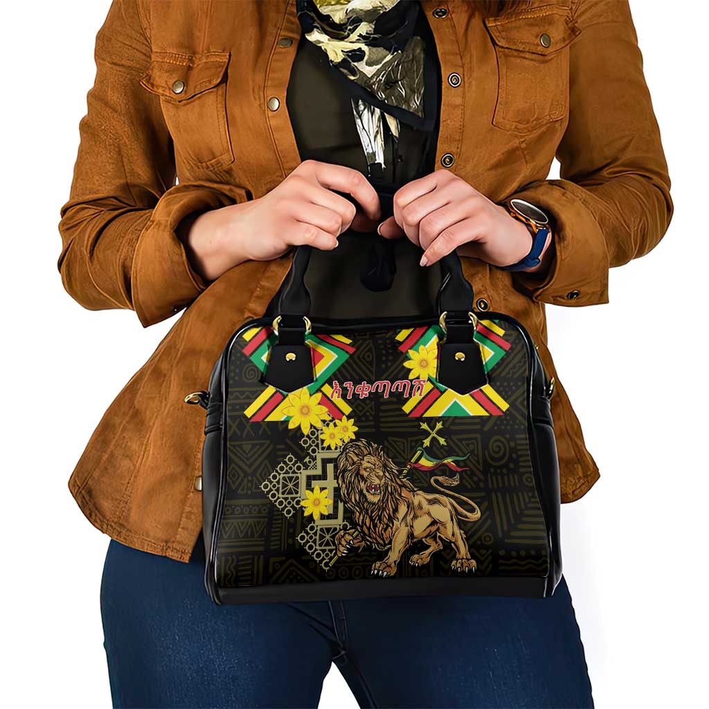 Ethiopia Enkutatash Lion of Judah Shoulder Handbag With Folk Pattern