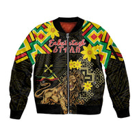 Ethiopia Enkutatash Lion of Judah Sleeve Zip Bomber Jacket With Folk Pattern - Wonder Print Shop