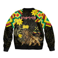 Ethiopia Enkutatash Lion of Judah Sleeve Zip Bomber Jacket With Folk Pattern - Wonder Print Shop