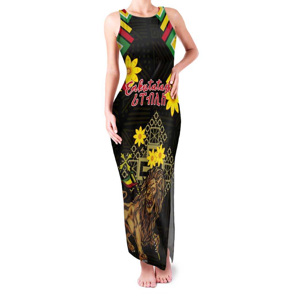 Ethiopia Enkutatash Lion of Judah Tank Maxi Dress With Folk Pattern - Wonder Print Shop